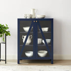 Meuble de rangement empilable avec portes en verre - 2 étagères réglables - Organiseur de cuisine ou salle de bain style moderne-rustique