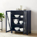 Meuble de rangement empilable avec portes en verre - 2 étagères réglables - Organiseur de cuisine ou salle de bain style moderne-rustique