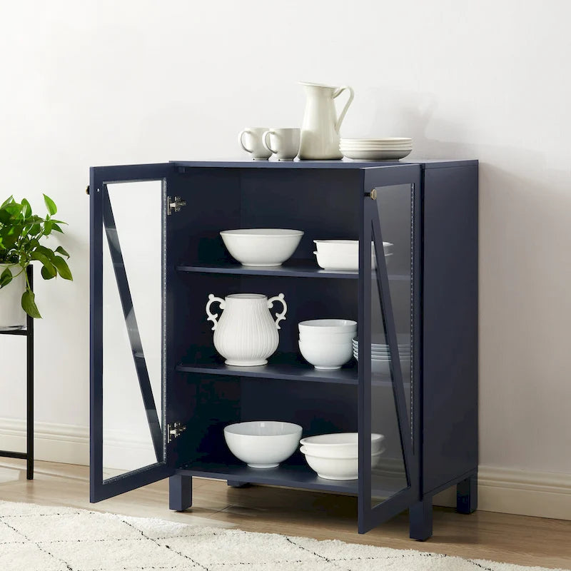 Meuble de rangement empilable avec portes en verre - 2 étagères réglables - Organiseur de cuisine ou salle de bain style moderne-rustique