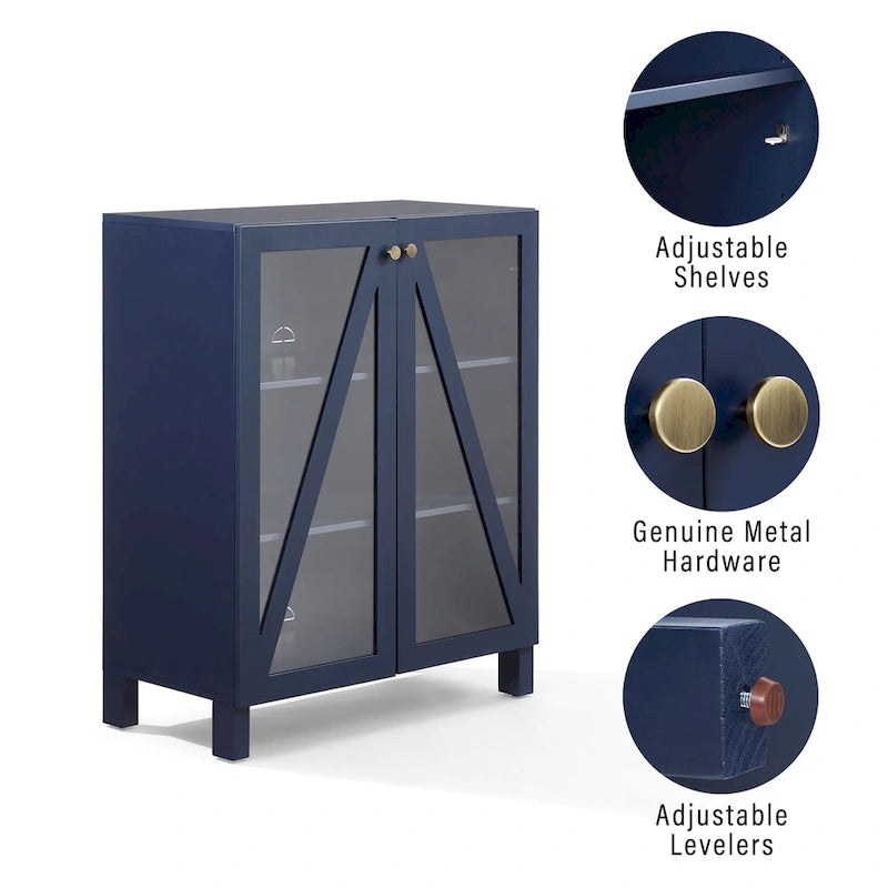 Meuble de rangement empilable avec portes en verre - 2 étagères réglables - Organiseur de cuisine ou salle de bain style moderne-rustique