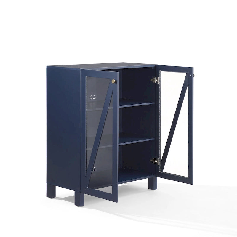 Meuble de rangement empilable avec portes en verre - 2 étagères réglables - Organiseur de cuisine ou salle de bain style moderne-rustique