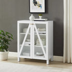 Meuble de rangement empilable avec portes en verre - 2 étagères réglables - Organiseur de cuisine ou salle de bain style moderne-rustique
