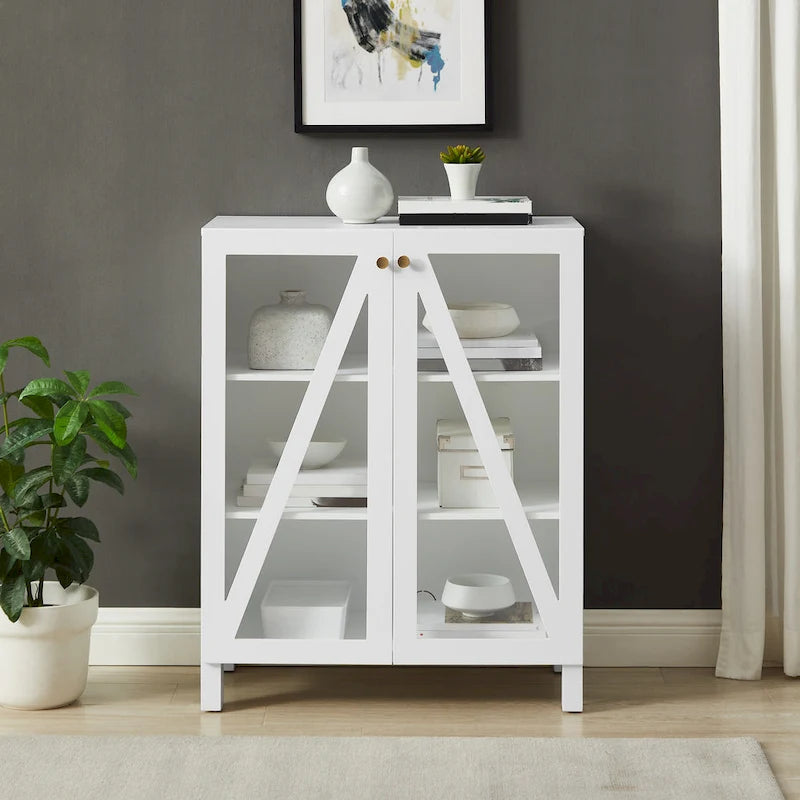 Meuble de rangement empilable avec portes en verre - 2 étagères réglables - Organiseur de cuisine ou salle de bain style moderne-rustique