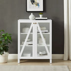 Meuble de rangement empilable avec portes en verre - 2 étagères réglables - Organiseur de cuisine ou salle de bain style moderne-rustique