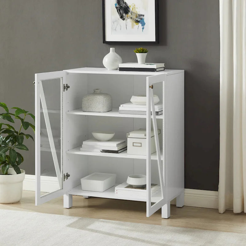 Meuble de rangement empilable avec portes en verre - 2 étagères réglables - Organiseur de cuisine ou salle de bain style moderne-rustique