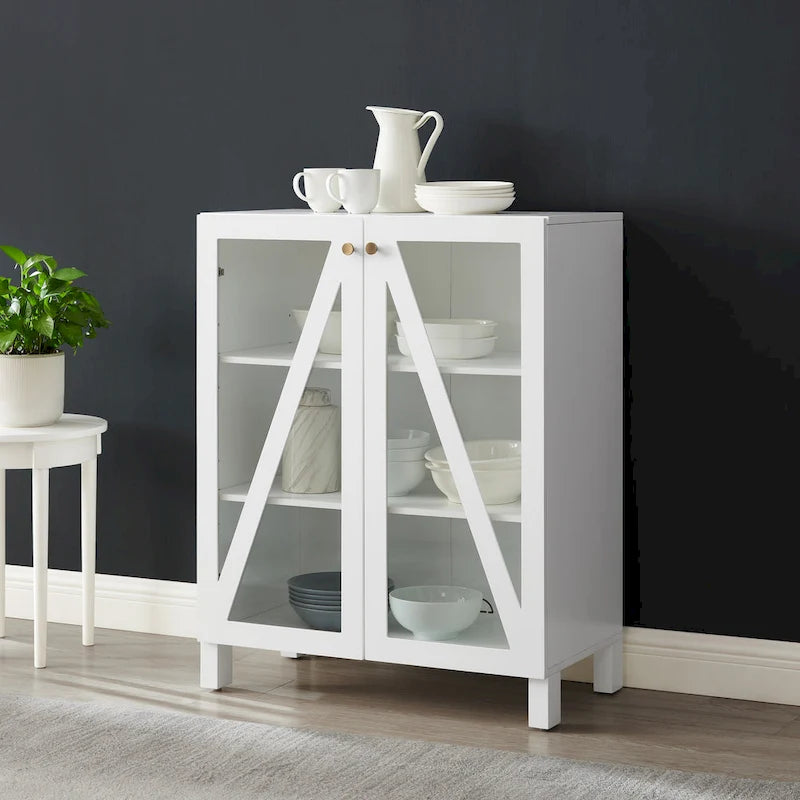 Meuble de rangement empilable avec portes en verre - 2 étagères réglables - Organiseur de cuisine ou salle de bain style moderne-rustique