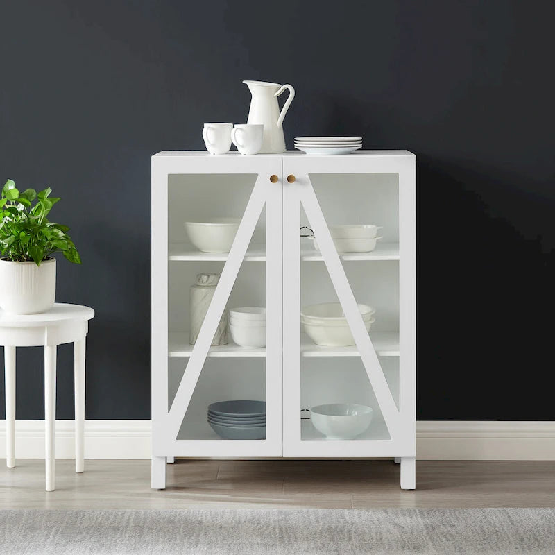 Meuble de rangement empilable avec portes en verre - 2 étagères réglables - Organiseur de cuisine ou salle de bain style moderne-rustique