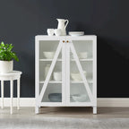 Meuble de rangement empilable avec portes en verre - 2 étagères réglables - Organiseur de cuisine ou salle de bain style moderne-rustique