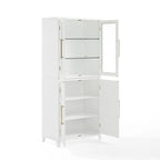 2-Piece Pantry Storage Cabinet Set Glass Door Hutch Adjustable Shelves Brushed Gold Hardware Tempered Glass Modern Farmhouse Furniture