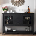 Buffet Commode Table Console Portes en Verre Trempé Bois Sculpté Étagères Réglables Tiroirs Poignées Vintage Argentées Meuble de Rangement