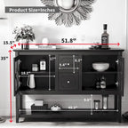 Buffet Commode Table Console Portes en Verre Trempé Bois Sculpté Étagères Réglables Tiroirs Poignées Vintage Argentées Meuble de Rangement