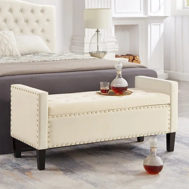Banc rectangulaire de rangement capitonné rembourré