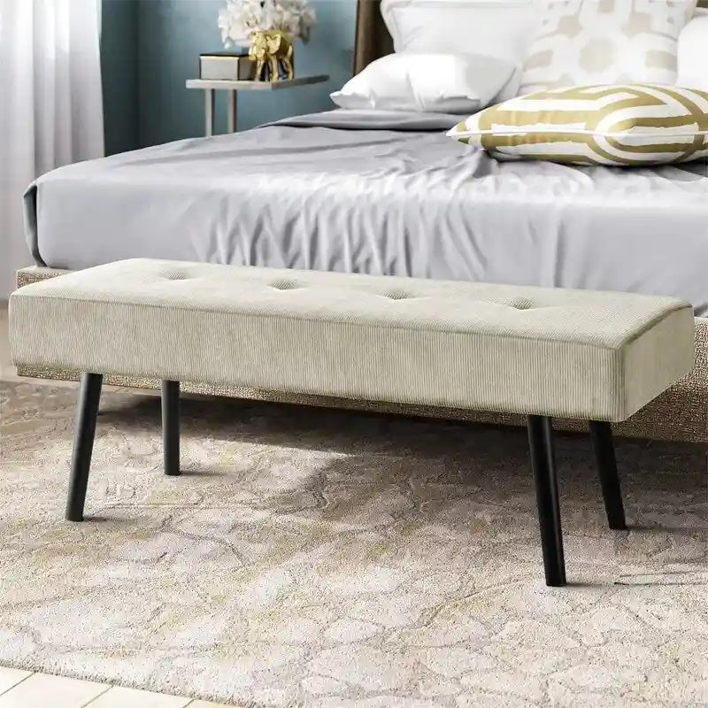 Corduroy Entryway Bench with Button Tufted Design - 39.4"D x 13.8"W x 16.5"H - Upholstered Seating for Bedroom, Living Room, Hallway