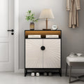 5-Tier Shoe Storage Cabinet MDF Wood Doors Motion Sensor Night Light Adjustable Shelves Golden Metal Base Organizer Entryway Furniture