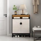 5-Tier Shoe Storage Cabinet MDF Wood Doors Motion Sensor Night Light Adjustable Shelves Golden Metal Base Organizer Entryway Furniture