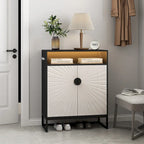 5-Tier Shoe Storage Cabinet MDF Wood Doors Motion Sensor Night Light Adjustable Shelves Golden Metal Base Organizer Entryway Furniture