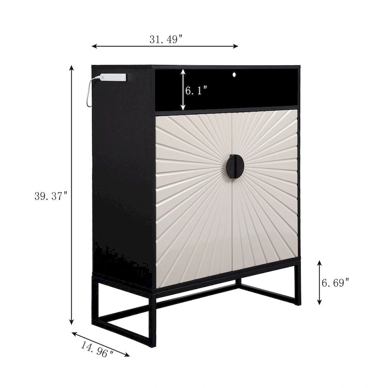 5-Tier Shoe Storage Cabinet MDF Wood Doors Motion Sensor Night Light Adjustable Shelves Golden Metal Base Organizer Entryway Furniture