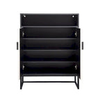 5-Tier Shoe Storage Cabinet MDF Wood Doors Motion Sensor Night Light Adjustable Shelves Golden Metal Base Organizer Entryway Furniture