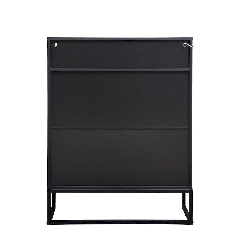 5-Tier Shoe Storage Cabinet MDF Wood Doors Motion Sensor Night Light Adjustable Shelves Golden Metal Base Organizer Entryway Furniture