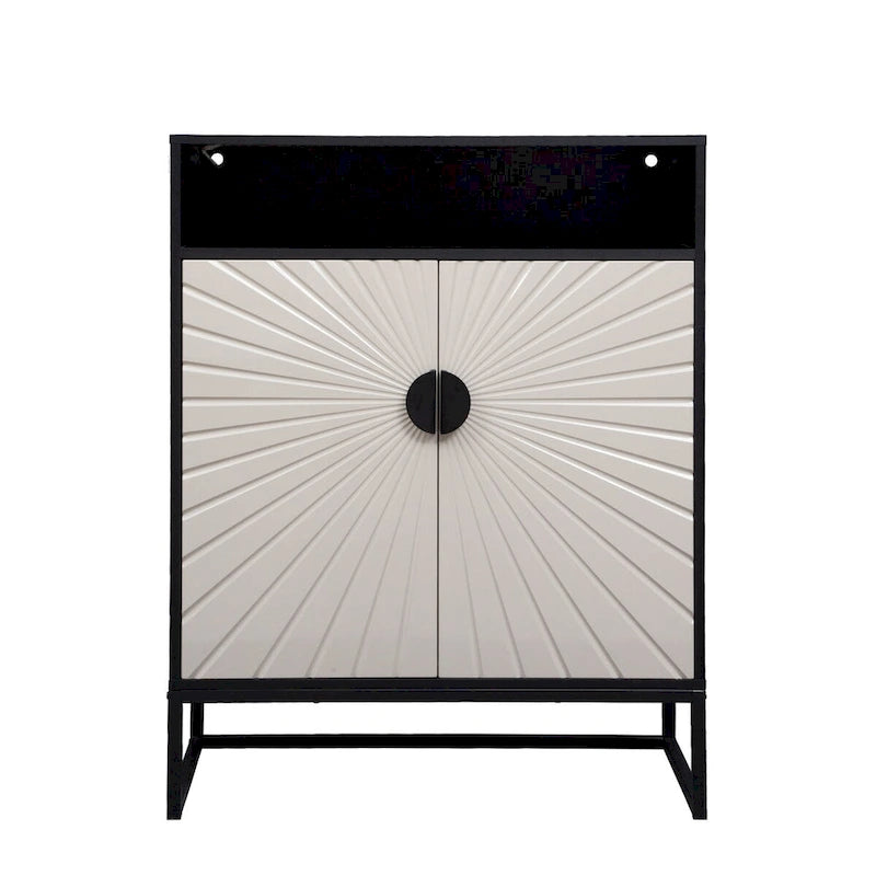 5-Tier Shoe Storage Cabinet MDF Wood Doors Motion Sensor Night Light Adjustable Shelves Golden Metal Base Organizer Entryway Furniture