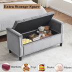 Upholstered Storage Bench with Armrests for Living Room Entryway