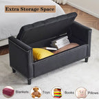 Upholstered Storage Bench with Armrests for Living Room Entryway