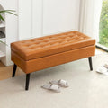 Tufted Storage Bench 43.3" Upholstered Ottoman with Lift Top - Beige Linen Bedroom Entryway Bench, 300 lbs Capacity, Solid Wood Legs
