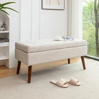 Tufted Storage Bench 43.3" Upholstered Ottoman with Lift Top - Beige Linen Bedroom Entryway Bench, 300 lbs Capacity, Solid Wood Legs