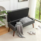 Tufted Storage Bench 43.3" Upholstered Ottoman with Lift Top - Beige Linen Bedroom Entryway Bench, 300 lbs Capacity, Solid Wood Legs