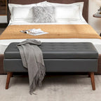 Tufted Storage Bench 43.3" Upholstered Ottoman with Lift Top - Beige Linen Bedroom Entryway Bench, 300 lbs Capacity, Solid Wood Legs