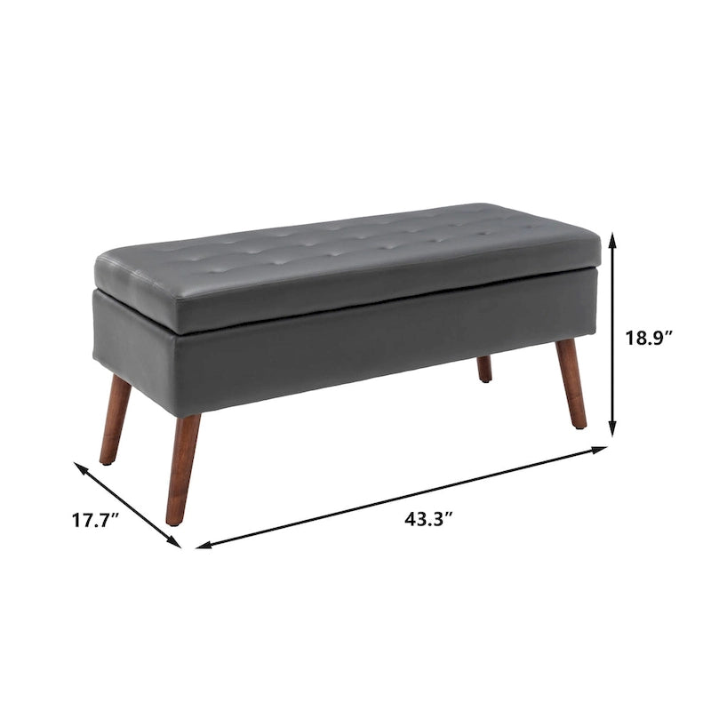 Tufted Storage Bench 43.3" Upholstered Ottoman with Lift Top - Beige Linen Bedroom Entryway Bench, 300 lbs Capacity, Solid Wood Legs