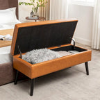 Tufted Storage Bench 43.3" Upholstered Ottoman with Lift Top - Beige Linen Bedroom Entryway Bench, 300 lbs Capacity, Solid Wood Legs