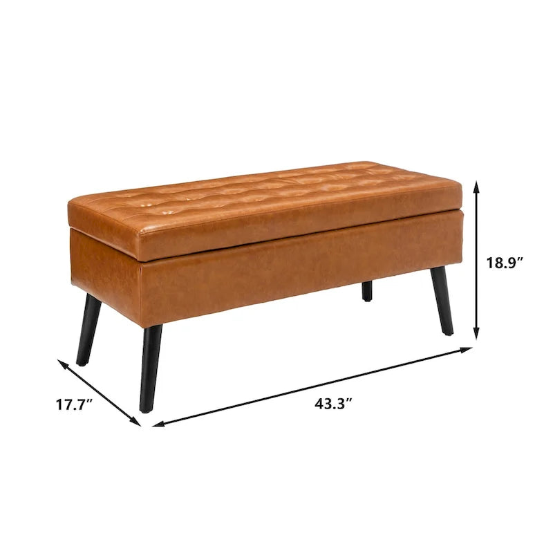 Tufted Storage Bench 43.3" Upholstered Ottoman with Lift Top - Beige Linen Bedroom Entryway Bench, 300 lbs Capacity, Solid Wood Legs