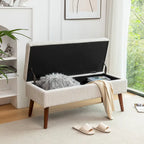 Tufted Storage Bench 43.3" Upholstered Ottoman with Lift Top - Beige Linen Bedroom Entryway Bench, 300 lbs Capacity, Solid Wood Legs