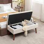 Tufted Storage Bench 43.3" Upholstered Ottoman with Lift Top - Beige Linen Bedroom Entryway Bench, 300 lbs Capacity, Solid Wood Legs