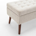 Tufted Storage Bench 43.3" Upholstered Ottoman with Lift Top - Beige Linen Bedroom Entryway Bench, 300 lbs Capacity, Solid Wood Legs