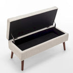 Tufted Storage Bench 43.3" Upholstered Ottoman with Lift Top - Beige Linen Bedroom Entryway Bench, 300 lbs Capacity, Solid Wood Legs