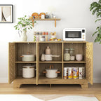 Meuble de rangement Mid-Century en bois avec étagère réglable et porte tressée – Buffet/bahut en MDF pour chambre, salon, cuisine