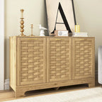 Meuble de rangement Mid-Century en bois avec étagère réglable et porte tressée – Buffet/bahut en MDF pour chambre, salon, cuisine