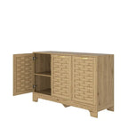 Meuble de rangement Mid-Century en bois avec étagère réglable et porte tressée – Buffet/bahut en MDF pour chambre, salon, cuisine