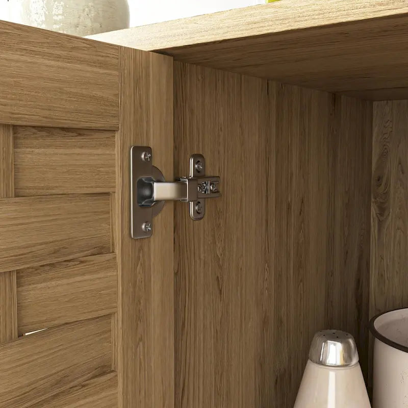 Meuble de rangement Mid-Century en bois avec étagère réglable et porte tressée – Buffet/bahut en MDF pour chambre, salon, cuisine