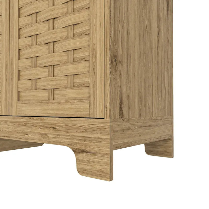 Meuble de rangement Mid-Century en bois avec étagère réglable et porte tressée – Buffet/bahut en MDF pour chambre, salon, cuisine