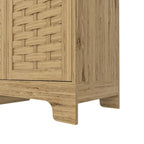 Meuble de rangement Mid-Century en bois avec étagère réglable et porte tressée – Buffet/bahut en MDF pour chambre, salon, cuisine