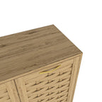 Meuble de rangement Mid-Century en bois avec étagère réglable et porte tressée – Buffet/bahut en MDF pour chambre, salon, cuisine