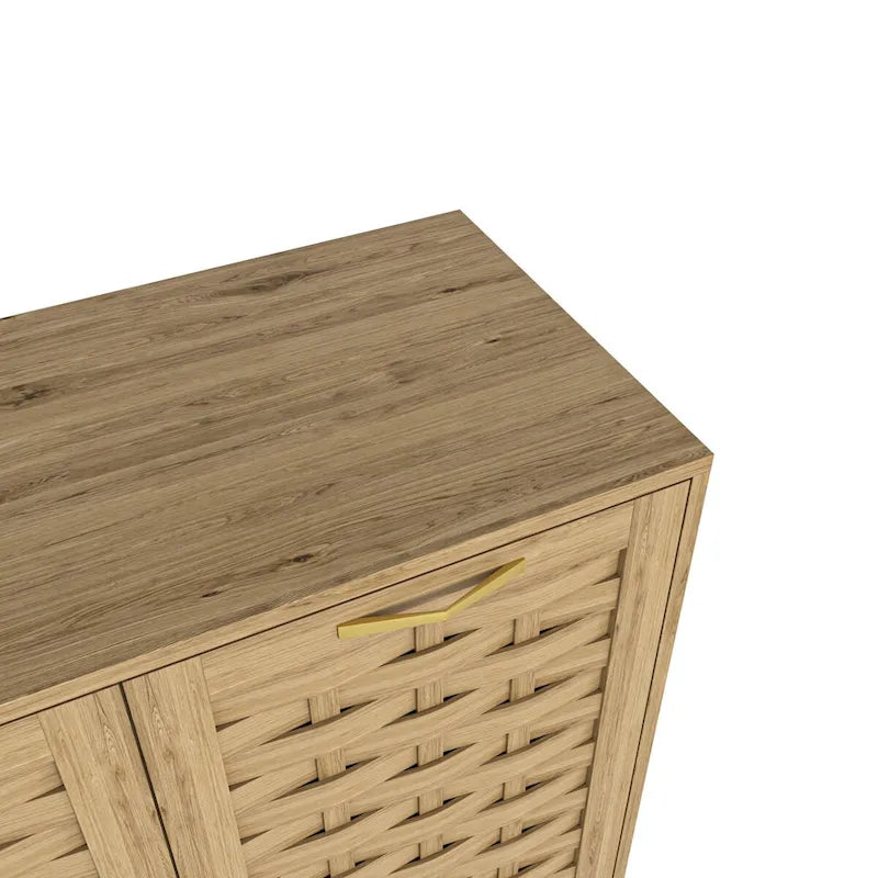 Meuble de rangement Mid-Century en bois avec étagère réglable et porte tressée – Buffet/bahut en MDF pour chambre, salon, cuisine