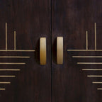 Two Door Mango Wood Cabinet with Geometric Design - Dark Cocoa Brown Finish - Storage Shelf - Modern Living Room Furniture