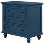 3-Drawer Wood Storage Cabinet End Table with Pull-Out Tray MDF Pine Solid Wood Rubber Legs Ball Slide 150 lbs Capacity Accent Furniture