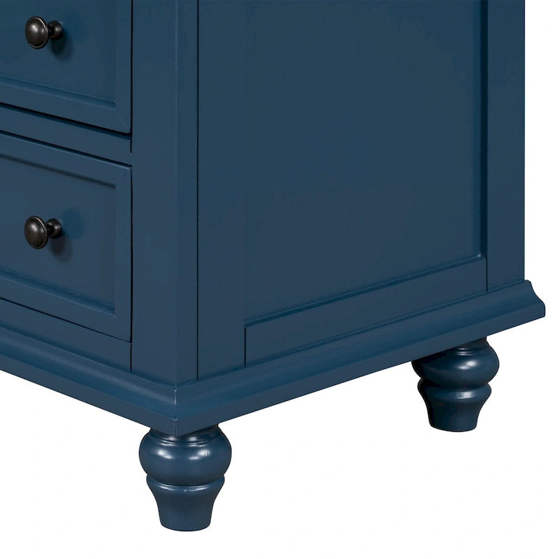 3-Drawer Wood Storage Cabinet End Table with Pull-Out Tray MDF Pine Solid Wood Rubber Legs Ball Slide 150 lbs Capacity Accent Furniture