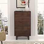 7-Drawer Sideboard Cabinet 47.56"W Birch Wood Auburn Finish Retro Storage Organizer for Bedroom Living Room Dining Room Furniture
