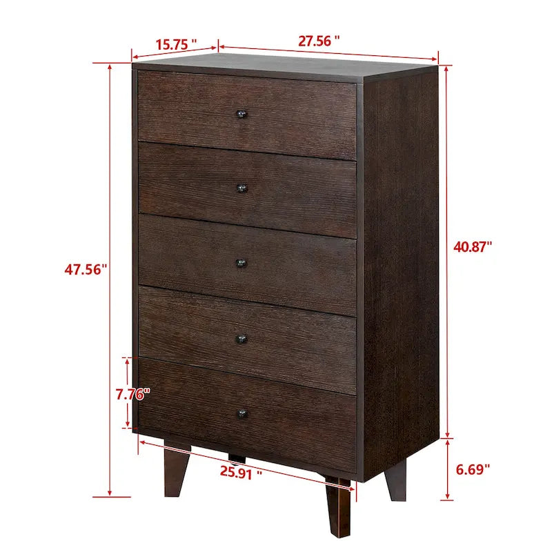 7-Drawer Sideboard Cabinet 47.56"W Birch Wood Auburn Finish Retro Storage Organizer for Bedroom Living Room Dining Room Furniture